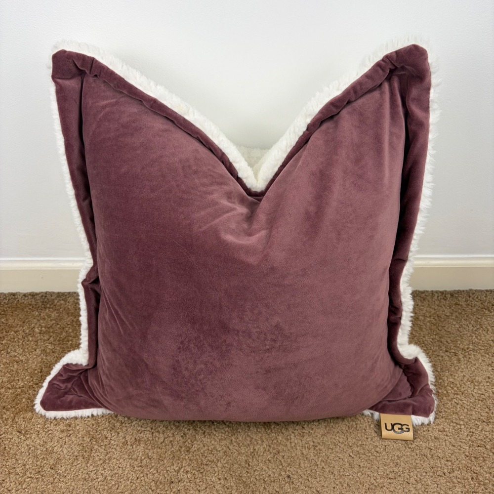 UGG Bliss Sherpa Pillow Dusty Rose Square Throw Pillow Feather Down 20in - Picture 2 of 7